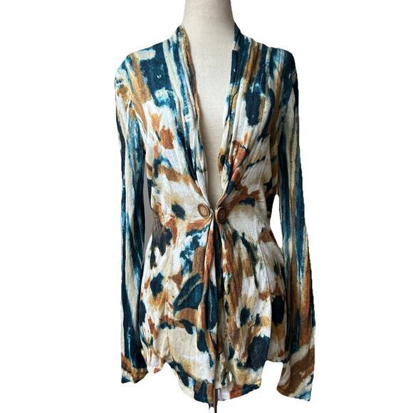 NIC+ZOE Sweaters - Nic + Zoe Watercolor Print Linen Blend Cardigan Sz S Boho Chic Artsy